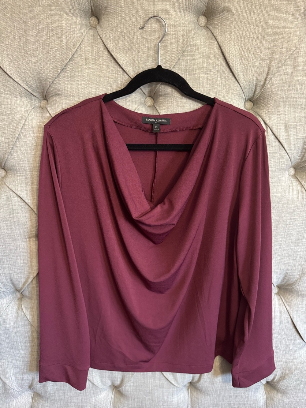 Banana Republic Draped Neck Long Sleeve Blouse in Wine